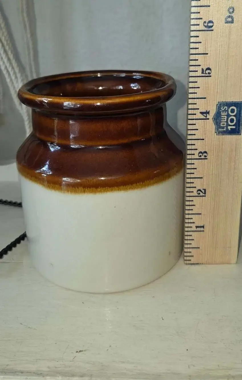 Vintage Burnham & Morrill Co B&M Brown and White Glazed Stoneware Bean Pot Crock
